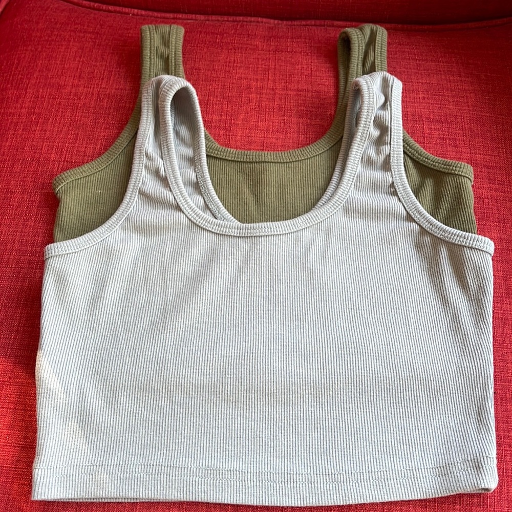 2 Shein Crop Tank Tops (one green, one gray)
